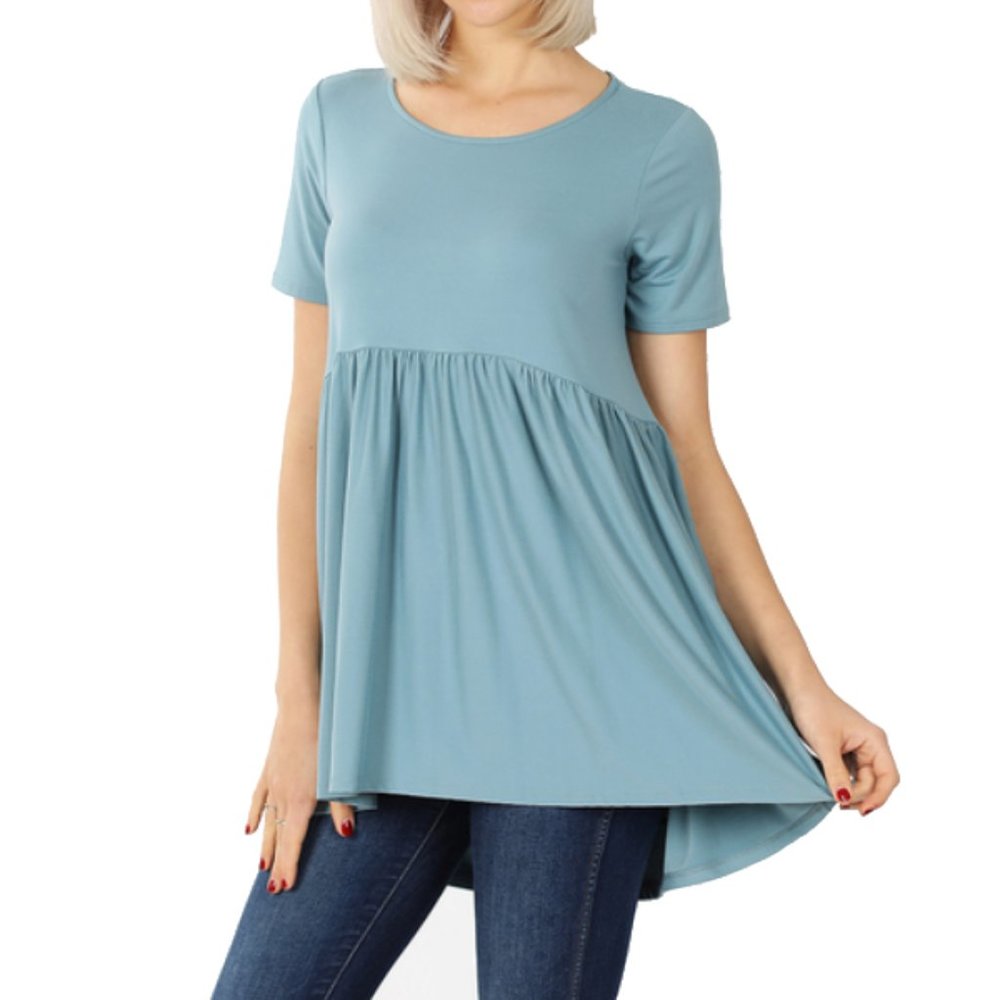 Blue Grey Babydoll Short Sleeve Top